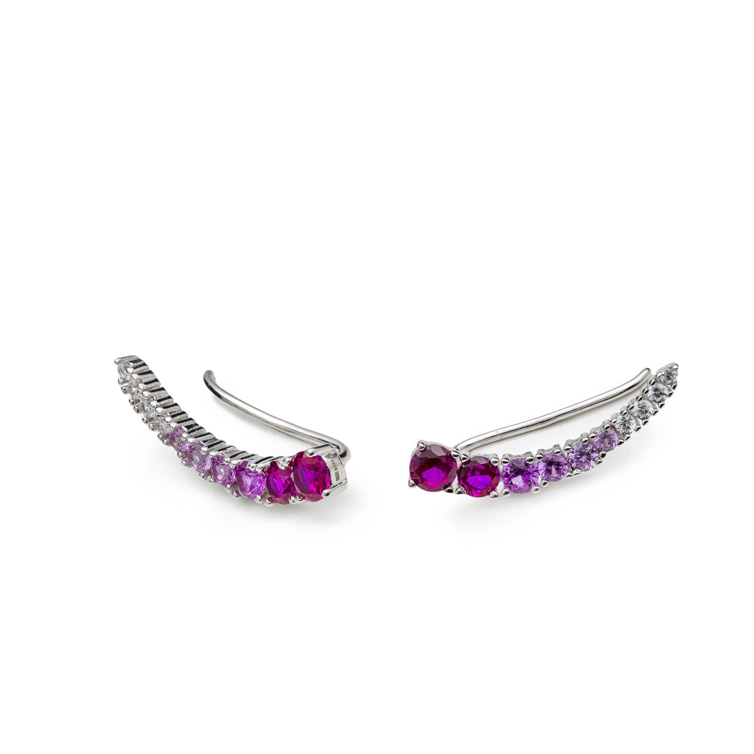 Pendientes trepadores de plata con circonitas rosas y fucsia