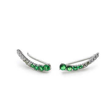 Pendientes trepadores de plata con circonitas verdes degradadas