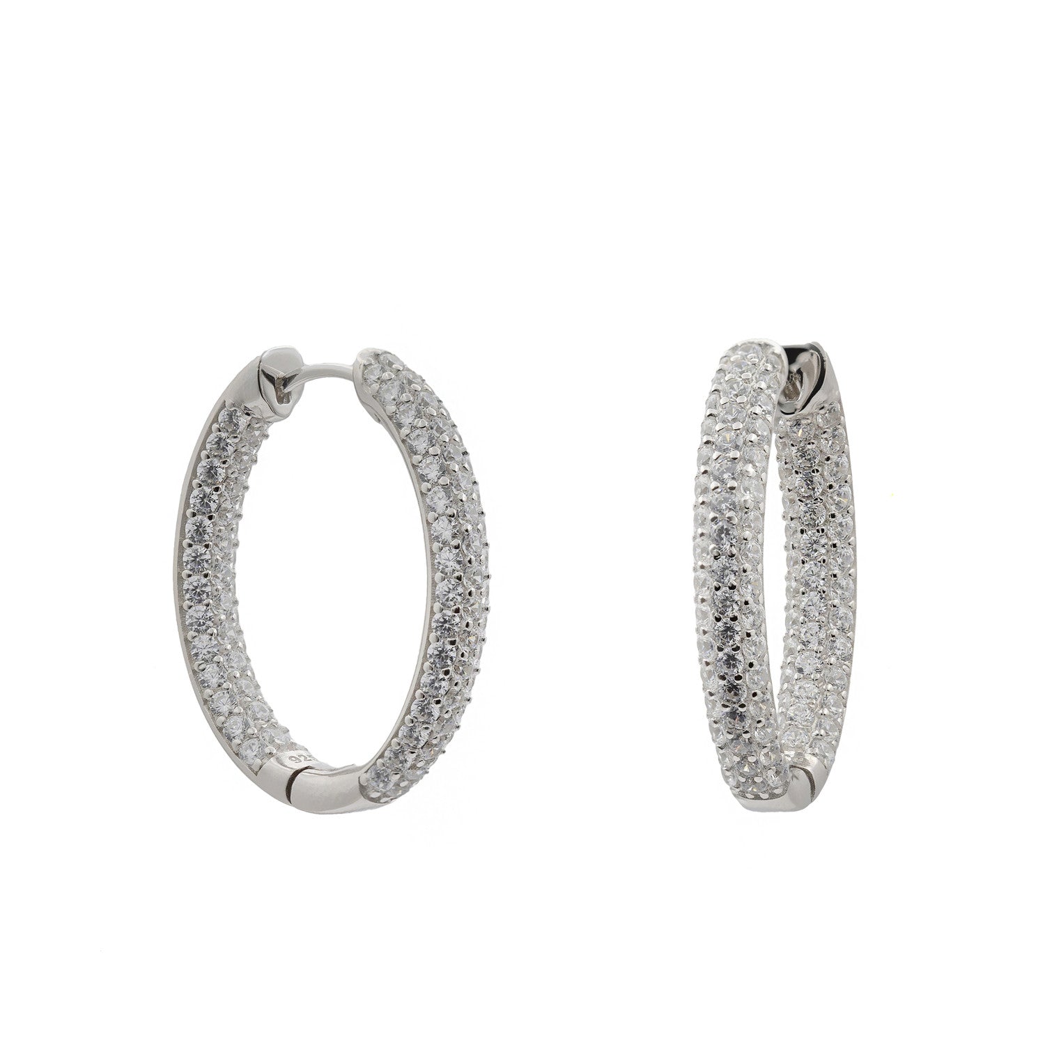 Pendientes aro de plata finos pequeños con circonitas
