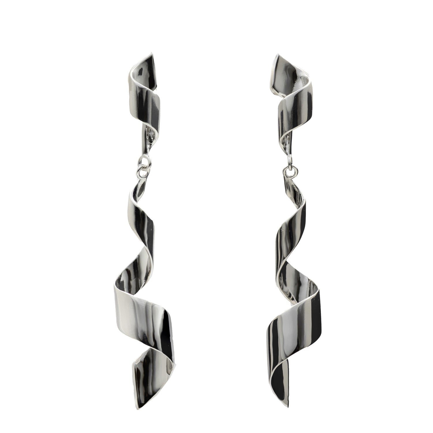 Pendientes largos originales de plata diseño serpentina