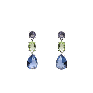 Pendientes largos tricolor en gota de plata tono azul