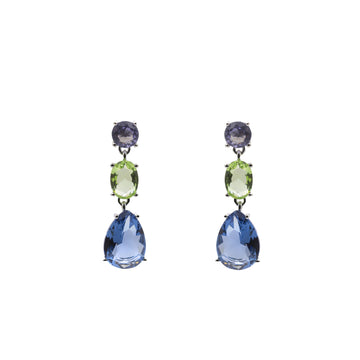 Pendientes largos tricolor en gota de plata tono azul