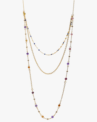 Collar multicapa lavanda de plata bañada en oro con piedras