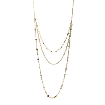 Collar multicapa tierra de plata bañada en oro con piedras multicolor
