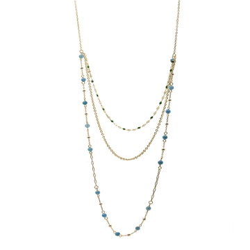 Collar multicapa turquesa de plata bañada en oro con piedras azules y verdes