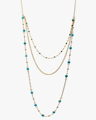 Collar multicapa turquesa de plata bañada en oro con piedras azules y verdes
