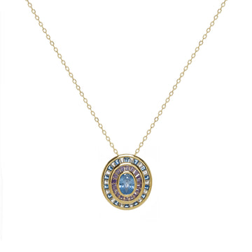 Collar colgante halo azul en plata bañada en oro con circonitas