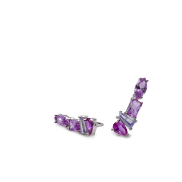 Pendientes trepadores de plata con piedras rosas y lilas