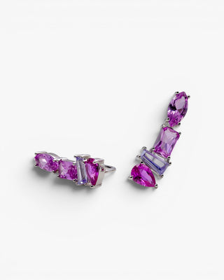 Pendientes trepadores de plata con piedras rosas y lilas