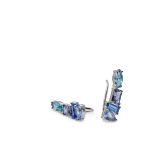 Pendientes trepadores de plata con piedras azules y turquesa