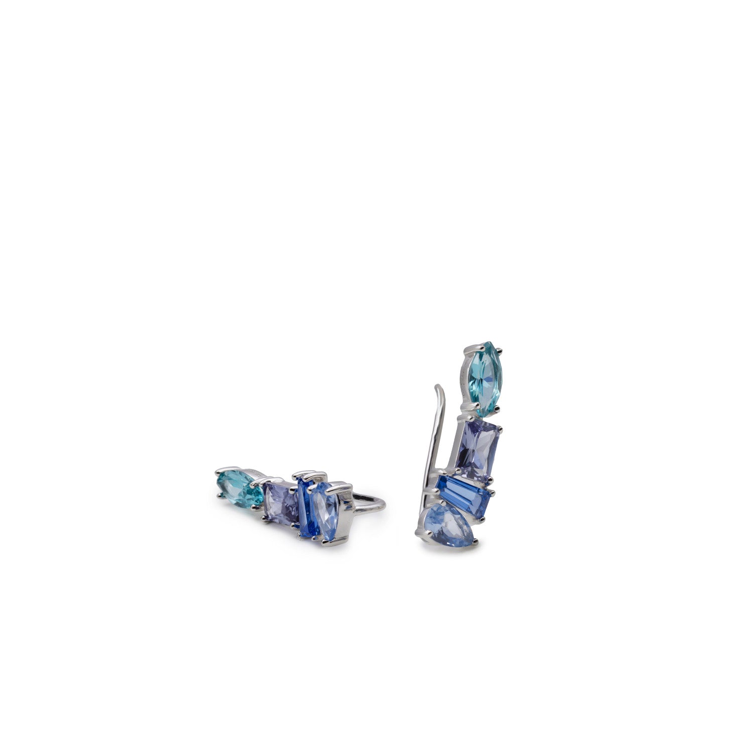 Pendientes trepadores de plata con piedras azules y turquesa