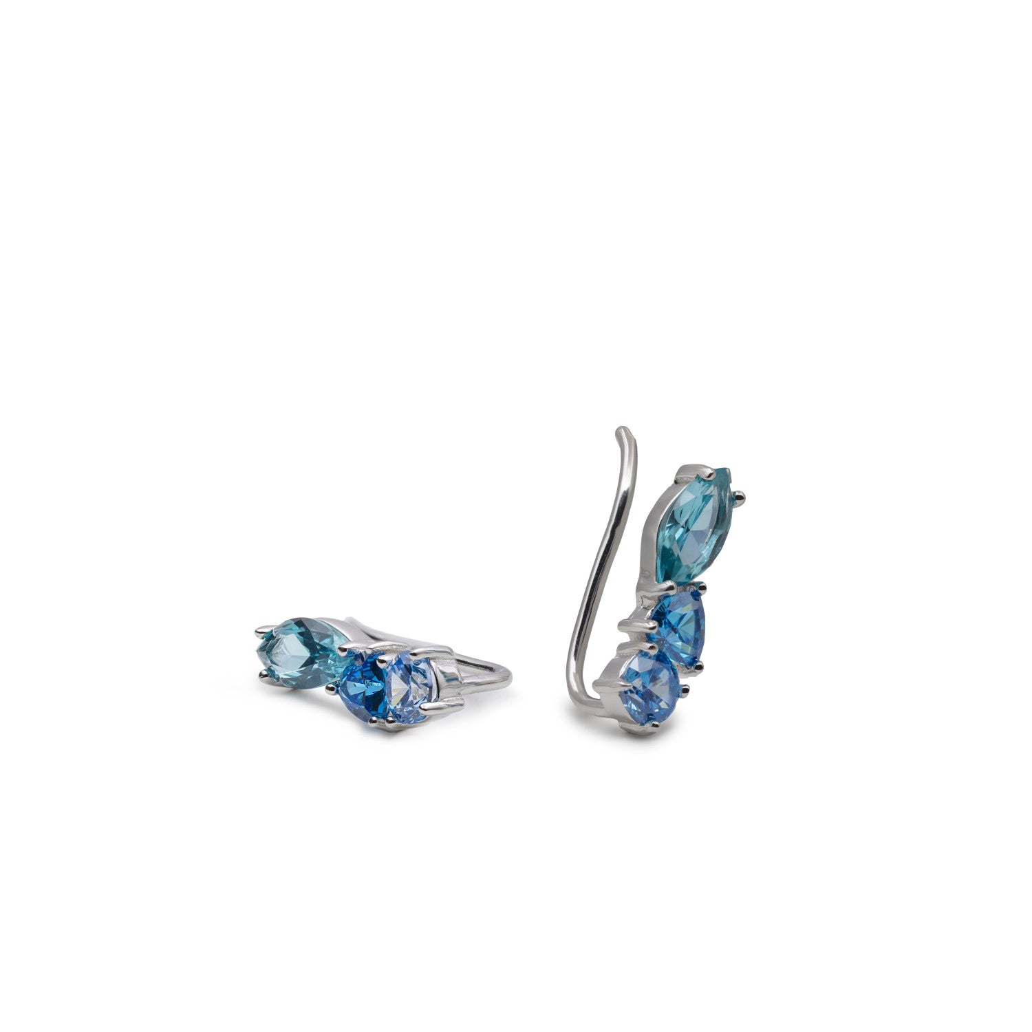 Pendientes trepadores de plata y piedras azules