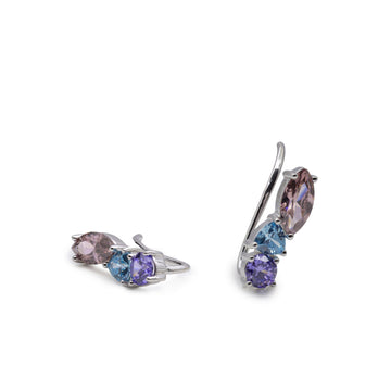 Pendientes trepadores de plata y piedras rosas y lilas