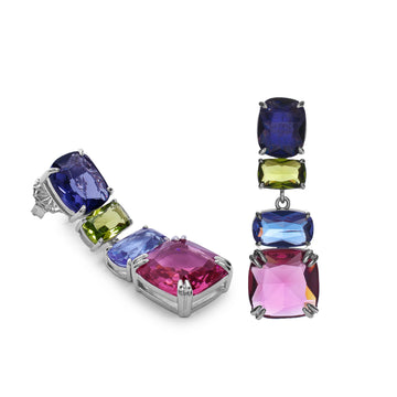 Pendientes largos de plata con piedras amarilla azul cielo rosa y turquesa
