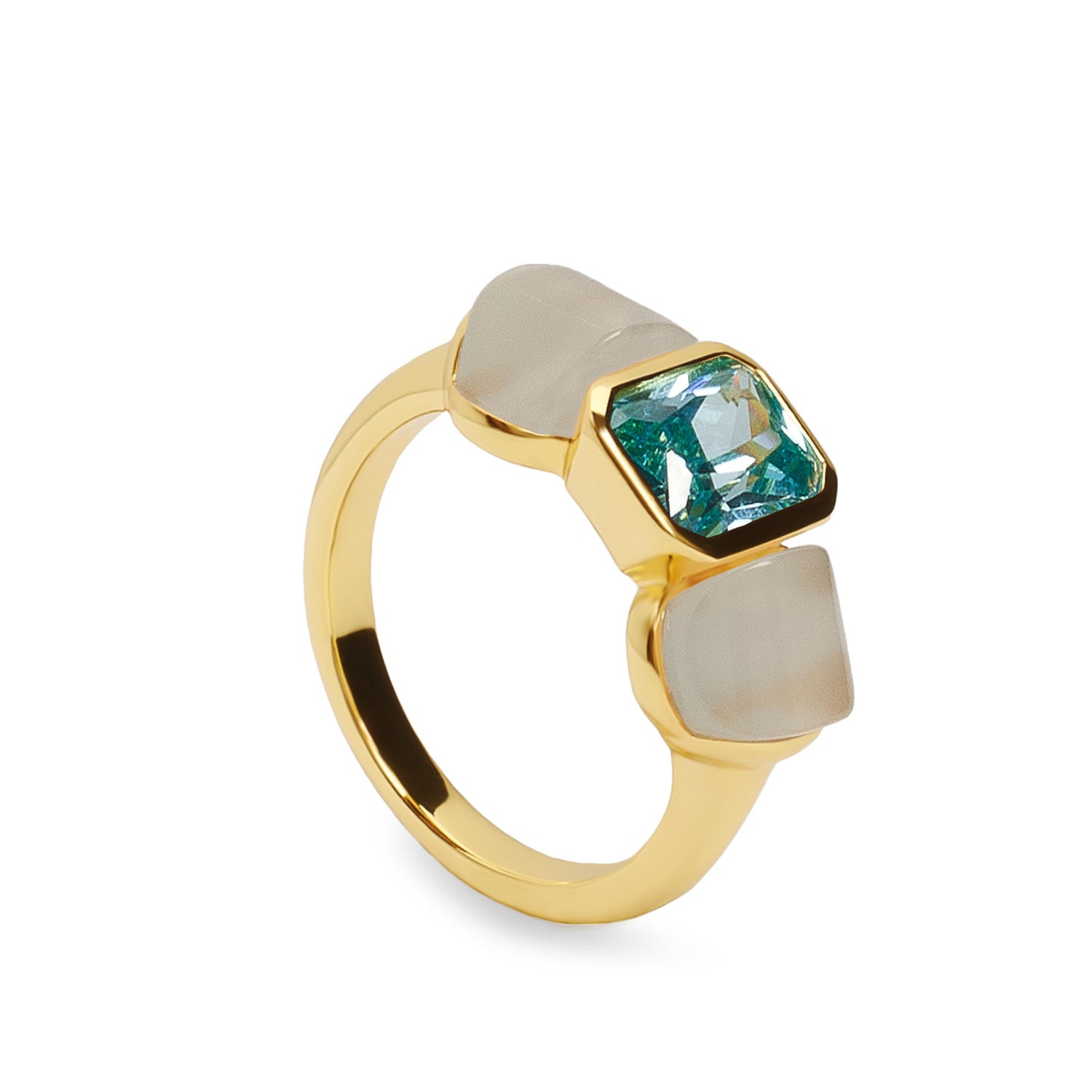 Anillo de plata dorado con piedra turquesa y ópalo