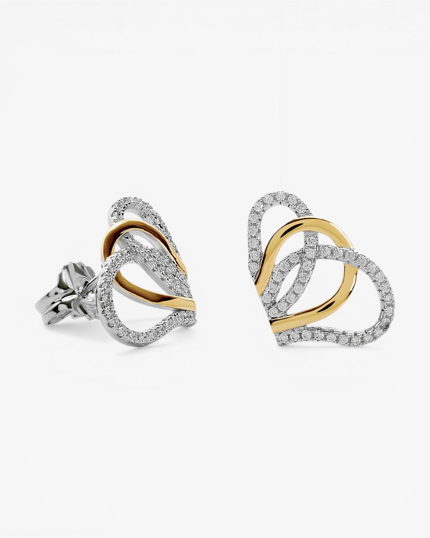 Pendientes de plata bicolor con circonitas diseño entrelazado