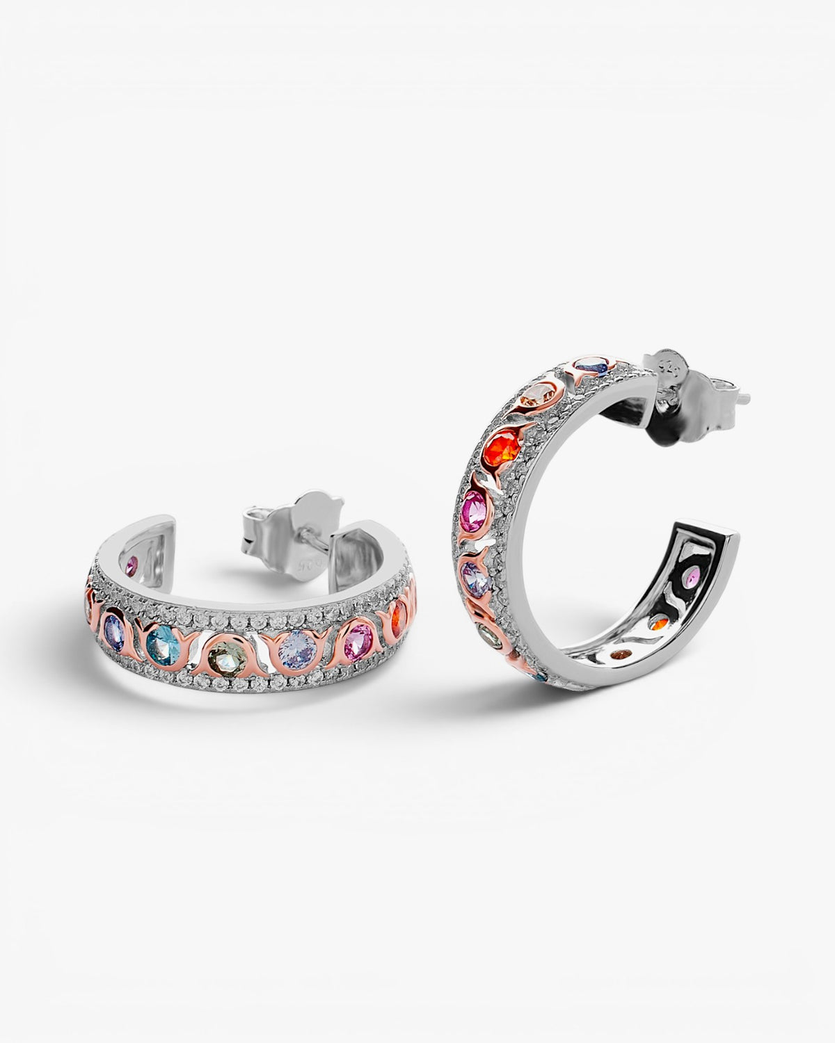 Pendientes aro bicolor con piedras de colores y circonitas