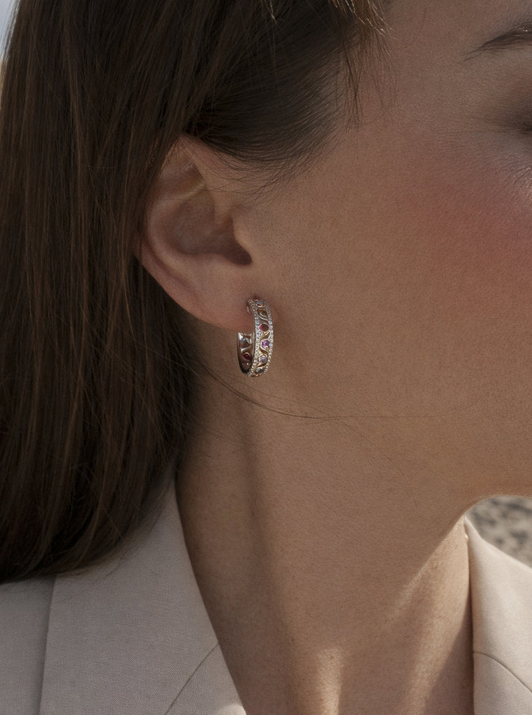 Pendientes aro bicolor con piedras de colores y circonitas