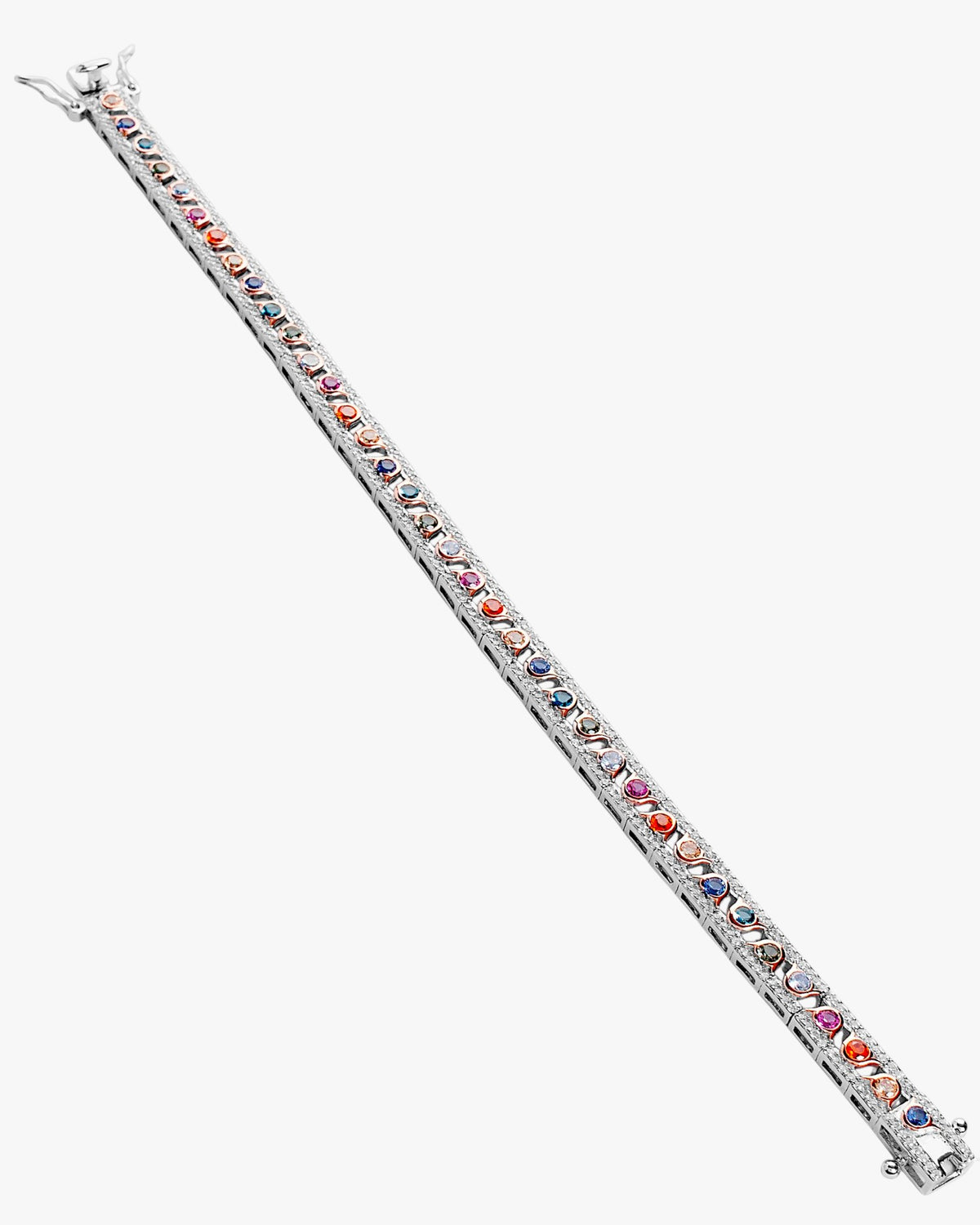 Pulsera con piedras multicolor y circonitas de plata bicolor
