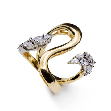 Anillo de plata bañada en oro bicolor con circonitas – diseño orgánico