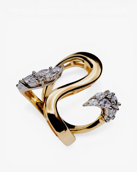 Bague en argent plaqué or bicolore avec oxydes de zirconium – design organique