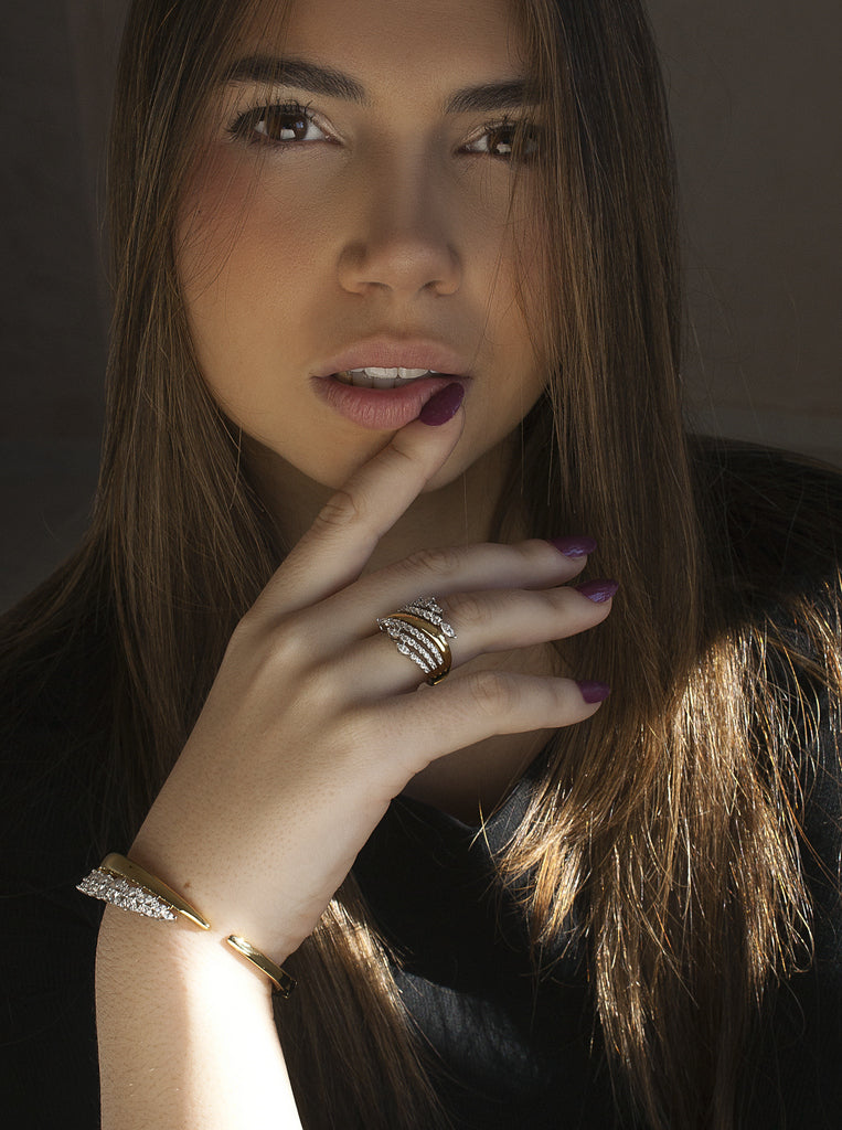 Anillo de plata 925 bicolor con circonitas talla marquise