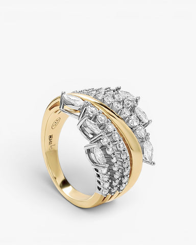 Anillo de plata 925 bicolor con circonitas talla marquise