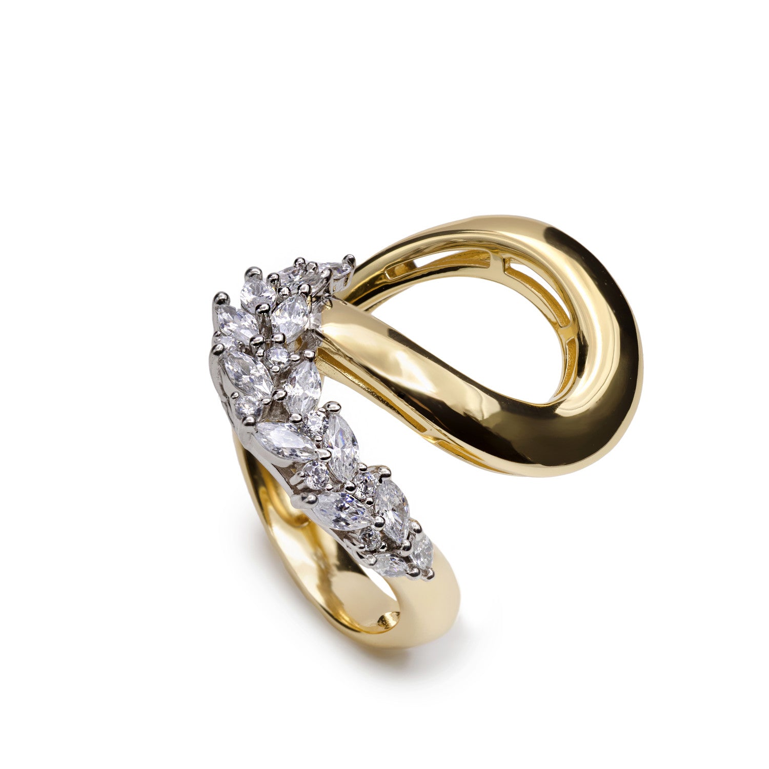 Anillos de plata bañada en oro bicolor con circonitas – diseño envolvente