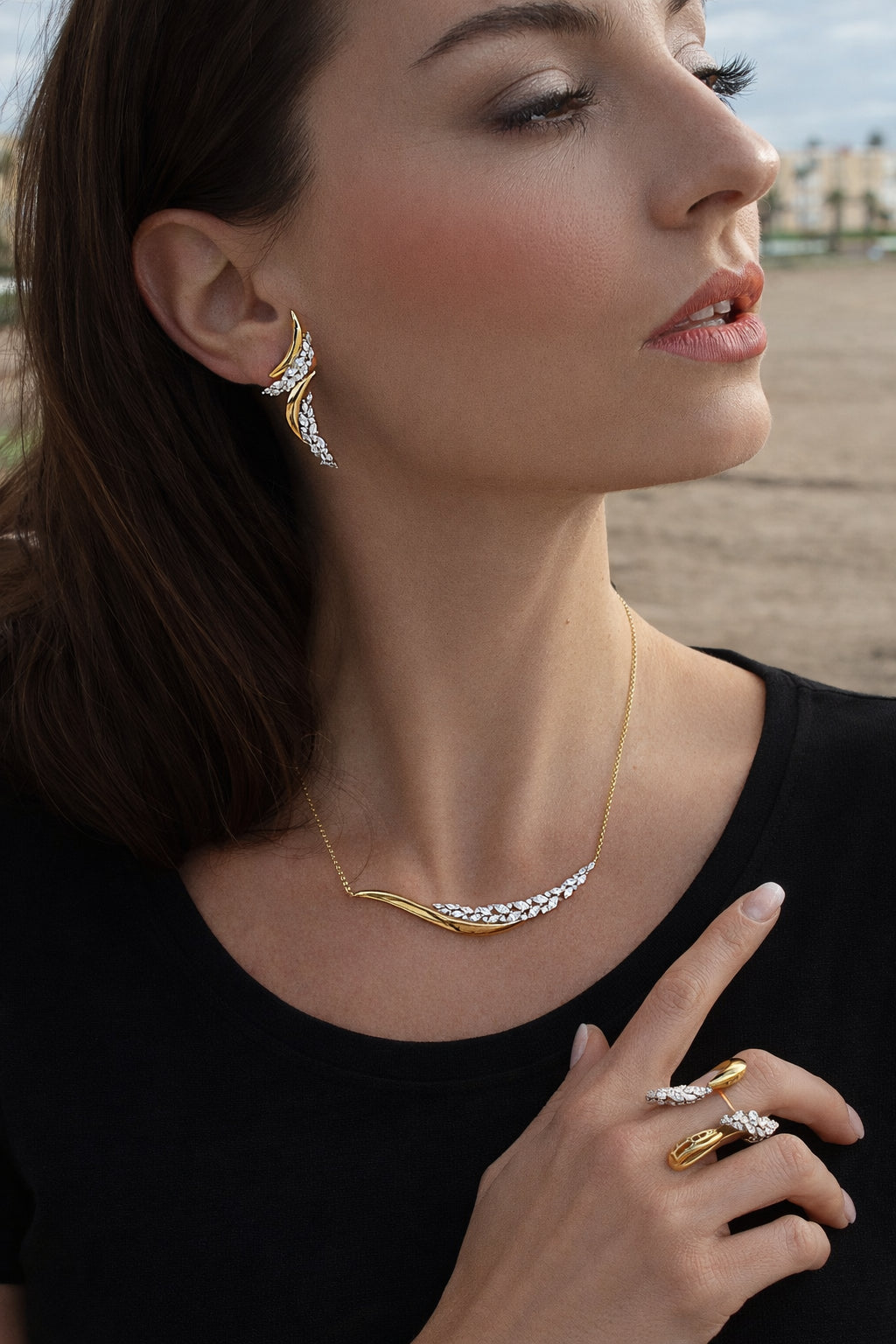 Pendientes bicolor de plata bañada en oro elegantes