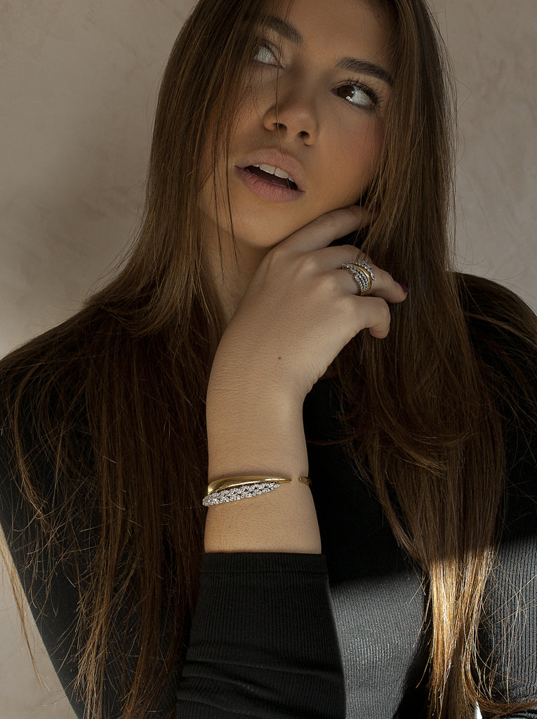 Pulsera rígida de plata 925 bicolor con circonitas marquise