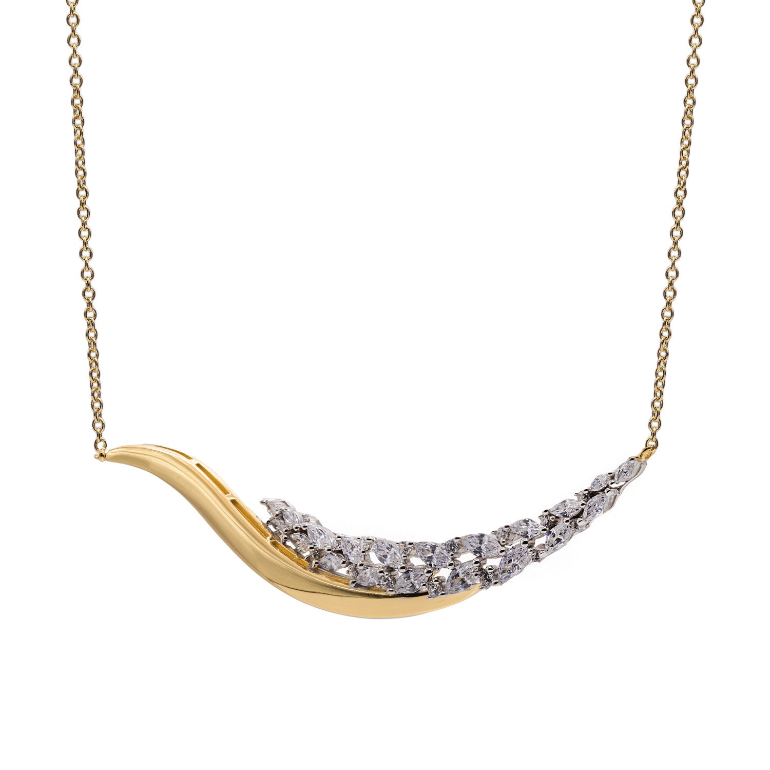 Collar ola de plata bañada en oro con circonitas