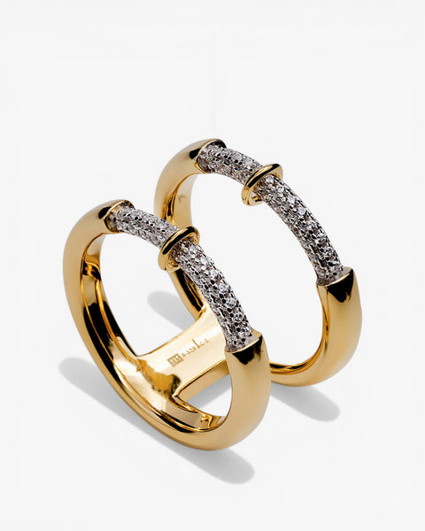 Bague ouverte bicolore en argent plaqué or avec zircones