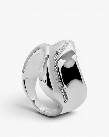Anillo ancho de plata 925 con ondas y circonitas