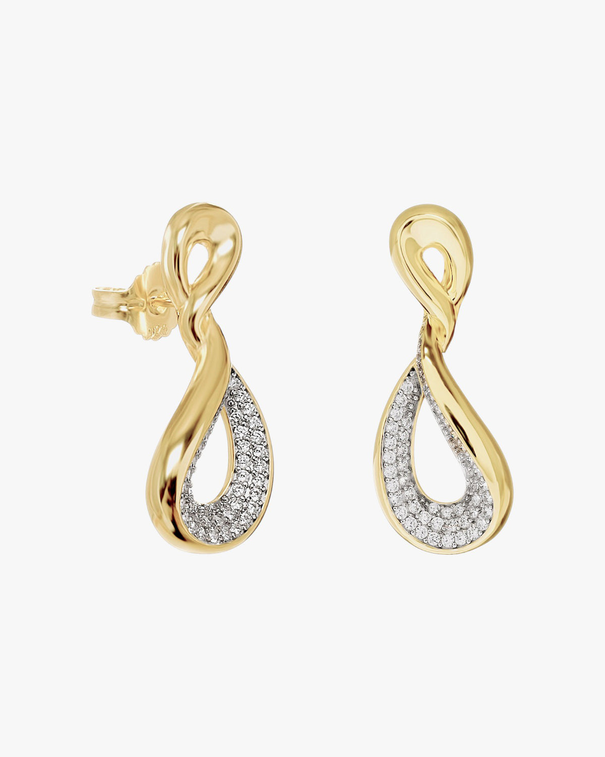 Pendientes largos gota de plata bañada en oro con circonitas
