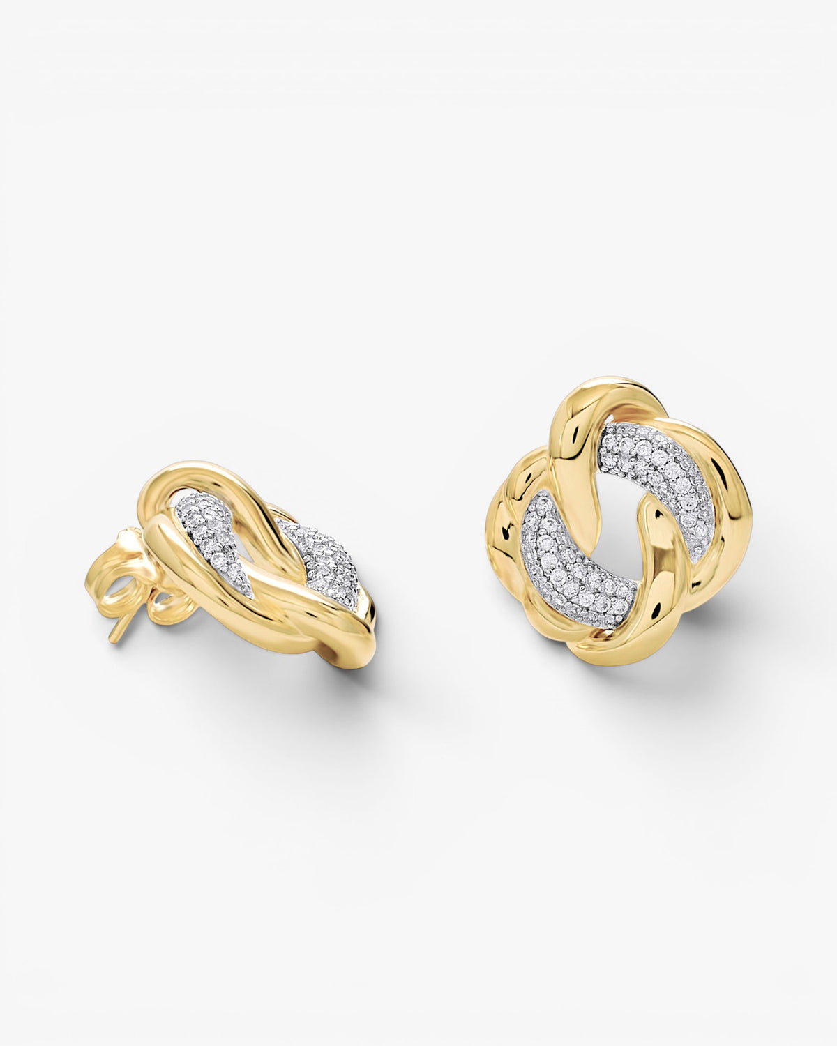 Pendientes de plata 925 bicolor con eslabones y circonitas