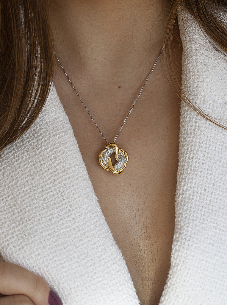 Colgante de plata 925 bicolor con eslabones y circonitas