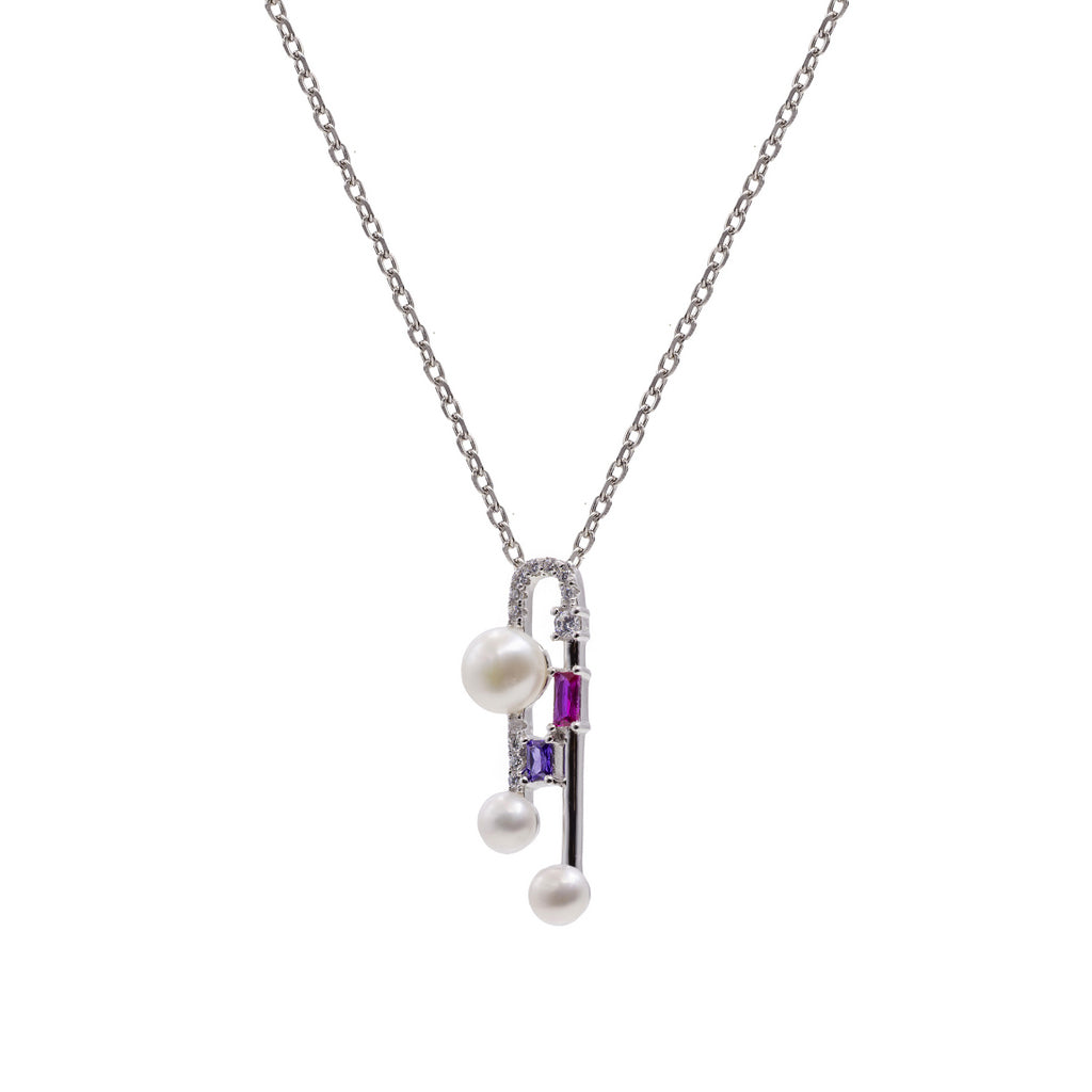 Colgante de plata con perlas y piedras fucsia y lila