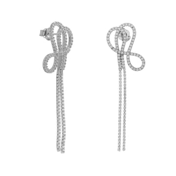 Pendiente largo lazo de plata con circonitas y flecos