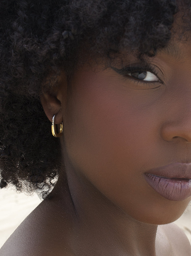 Two-tone silver hoop earrings, wide round design
