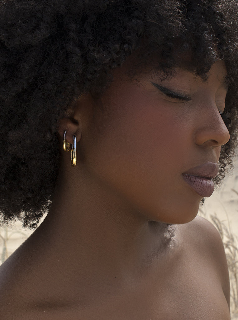 Two-tone silver hoop earrings, wide round design