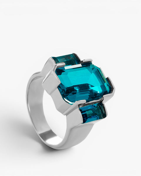 Sterling silver ring with ocean blue rectangular stones