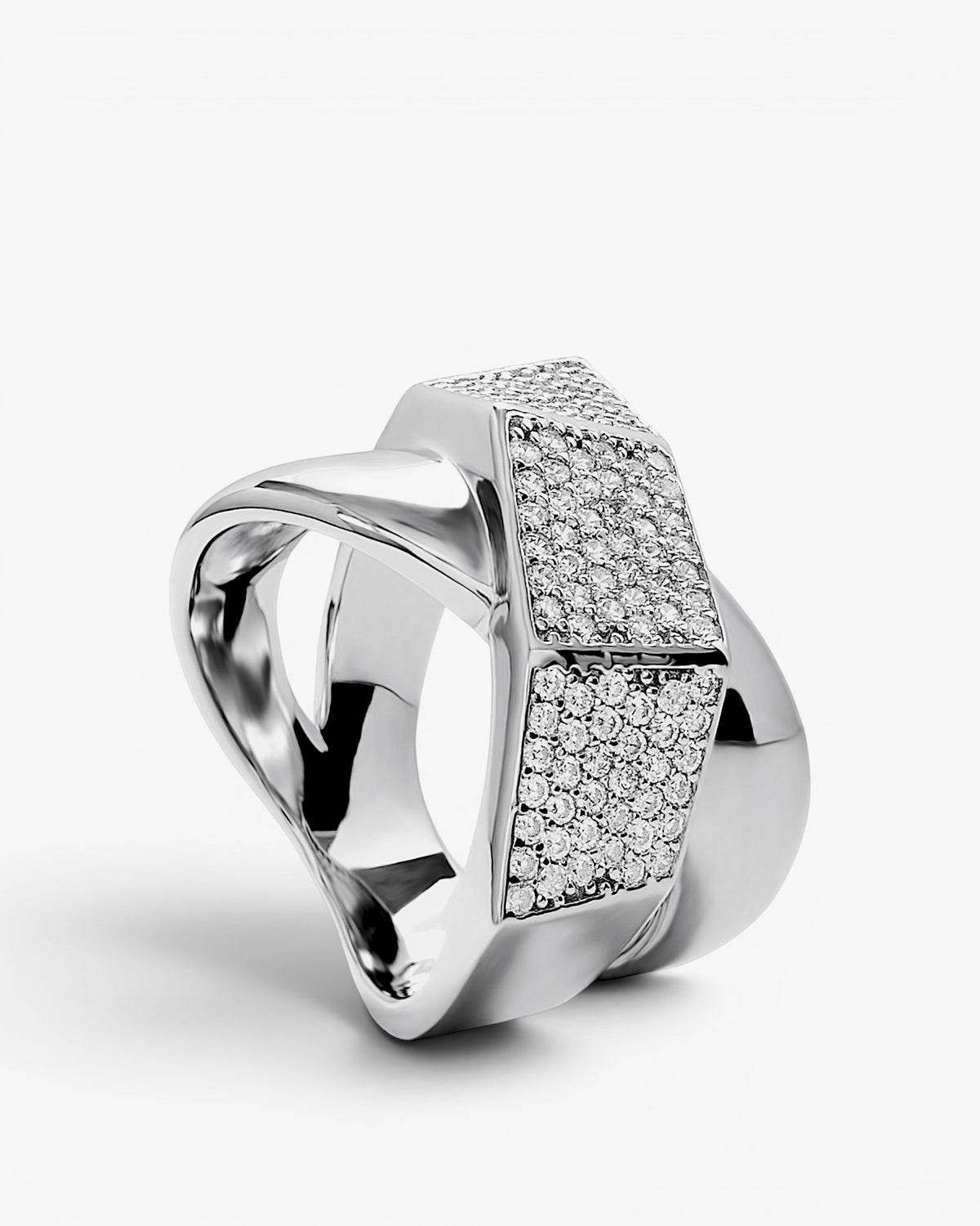 Anillo ancho de plata 925 con doble placa de circonitas