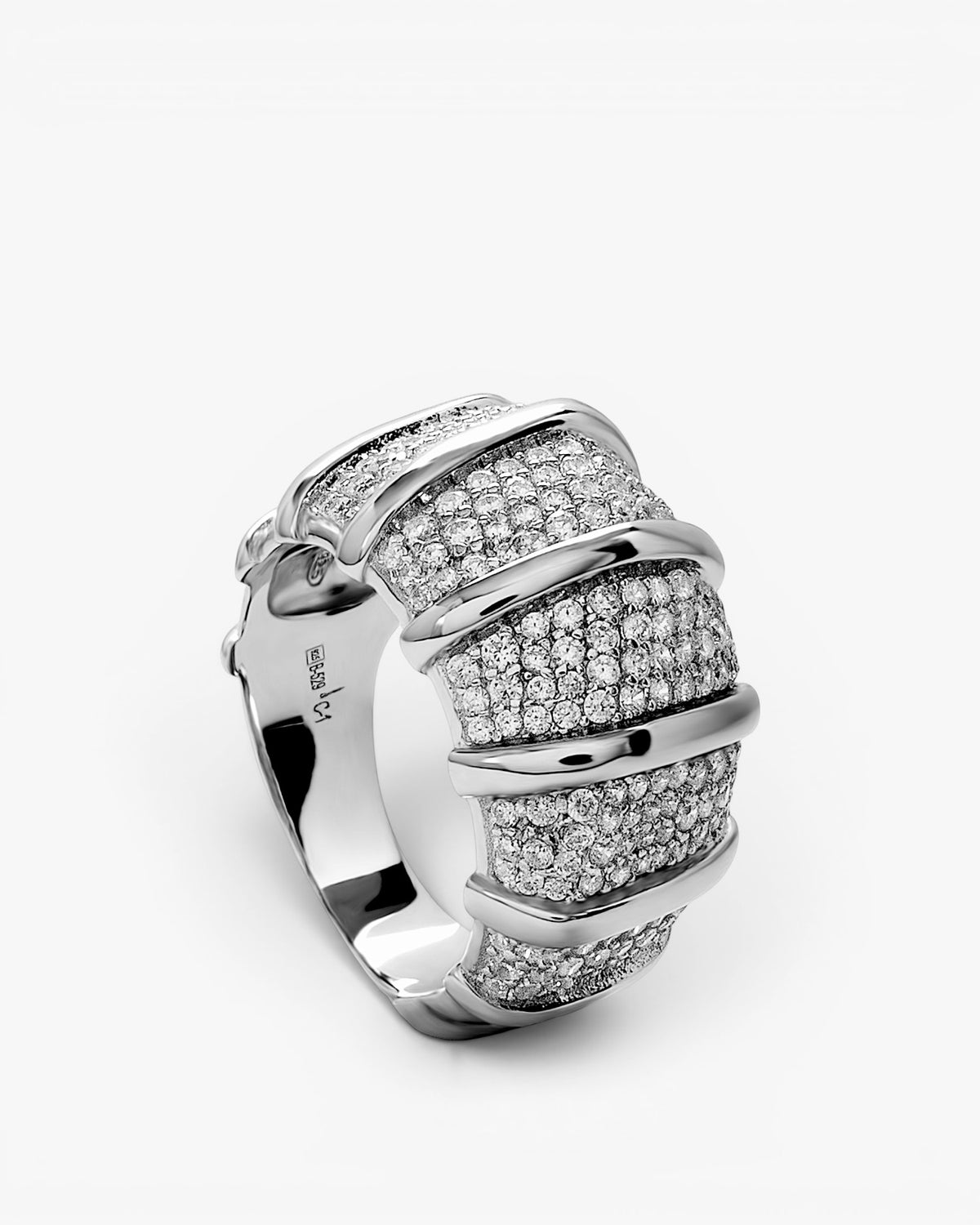 Anillo ancho de plata 925 con franjas de circonitas