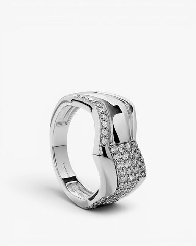 Anillo ancho de plata 925 con bloque pavé de circonitas