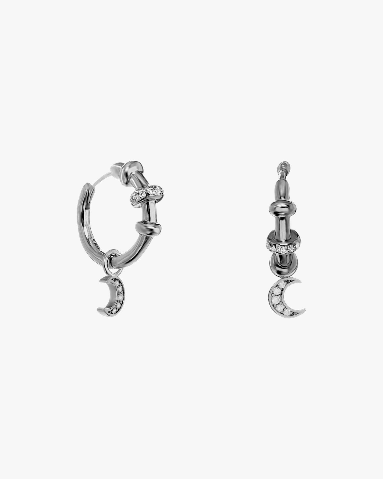 Pendientes aro de plata con luna y circonitas