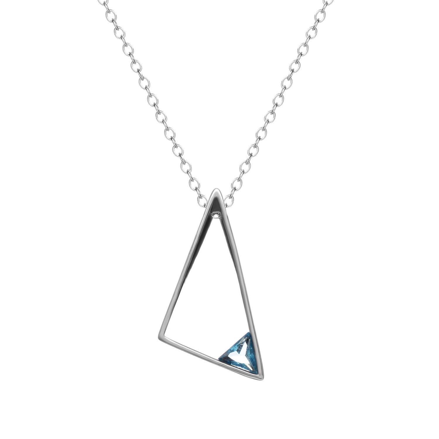 Collar geométrico triangular de plata con piedra azul