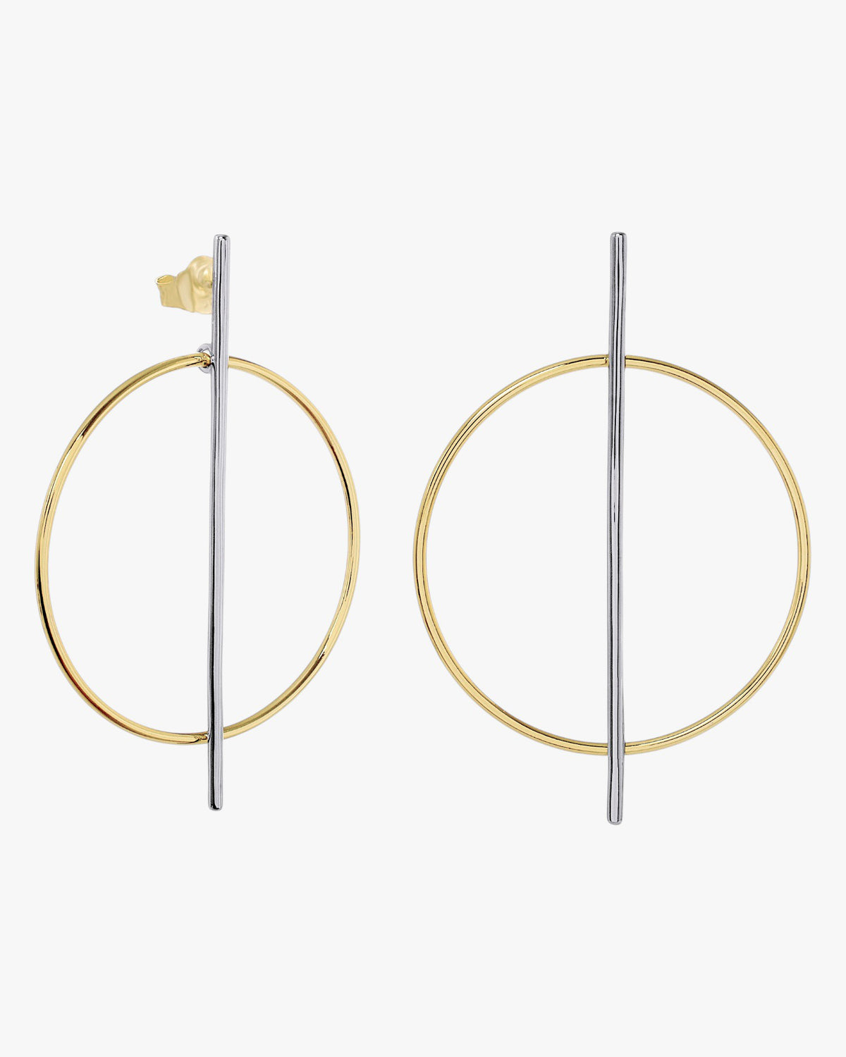 Pendientes bicolor de plata con aro y barra geométrica