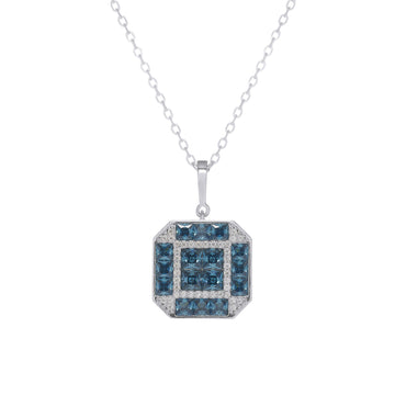 Colgante de plata con piedras azules geométricas y circonitas