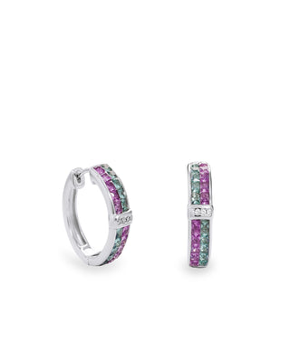 Silver earrings with pink and green stones