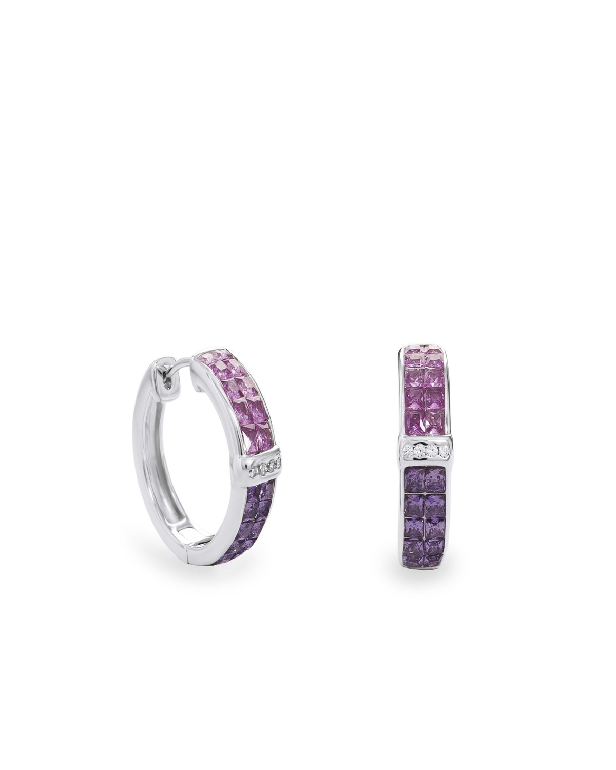 Silver earrings with pink and lilac stones